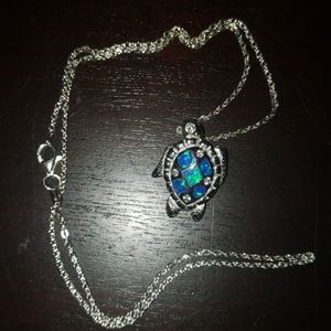 Opal and silver turtle necklace